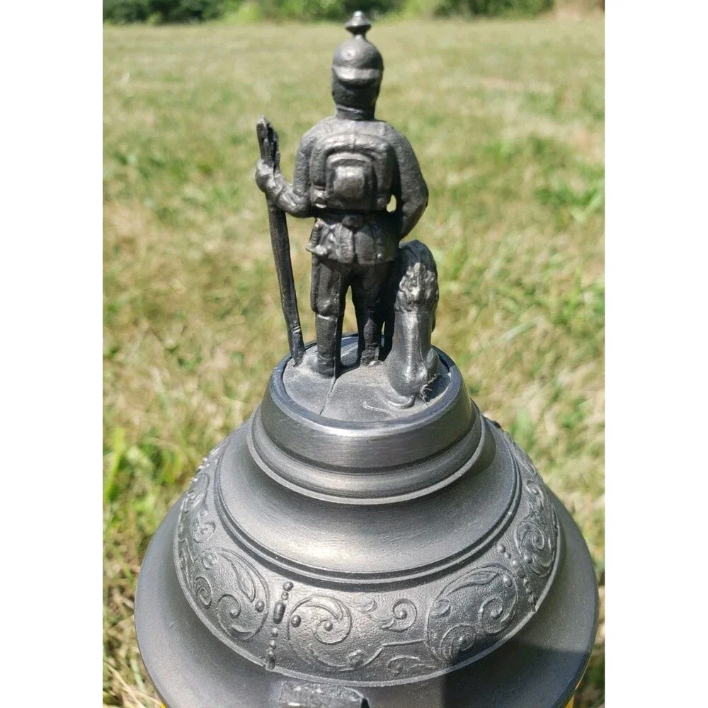 German Regimental Beer Stein Konig Munich Lithopane 1907-10 w/Pewter Lid Handle